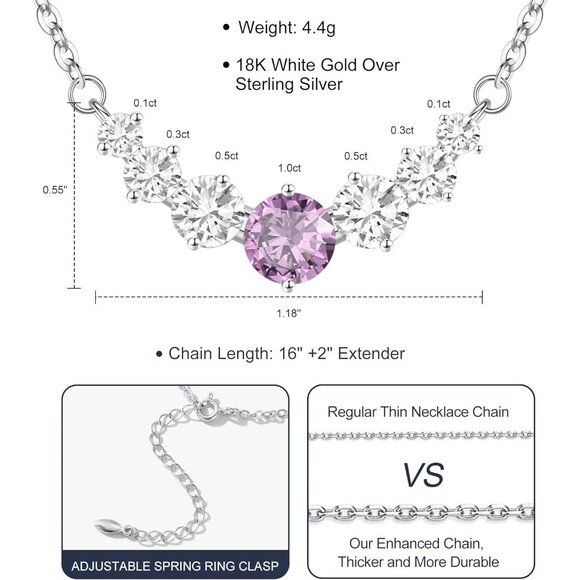 Women's Moissanite Pendant Sterling Silver Gold Plating Purple Necklace - Picture 3 of 6